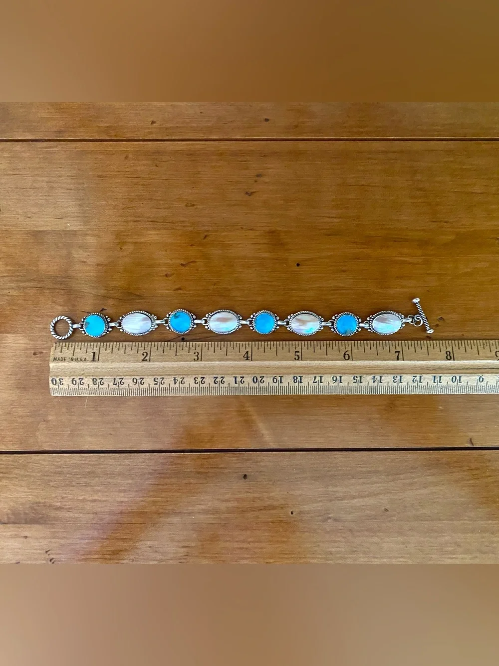Carolyn Pollack Sterling Silver MOP Turquoise Purity Promise Bracelet size 7”
